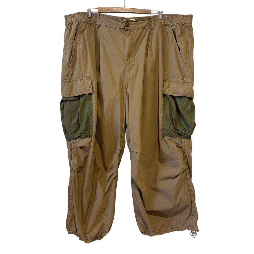 Anthropologie Cargo Pants 24W Tan Utility Wide Leg Drawstring Hem Granola Baggy